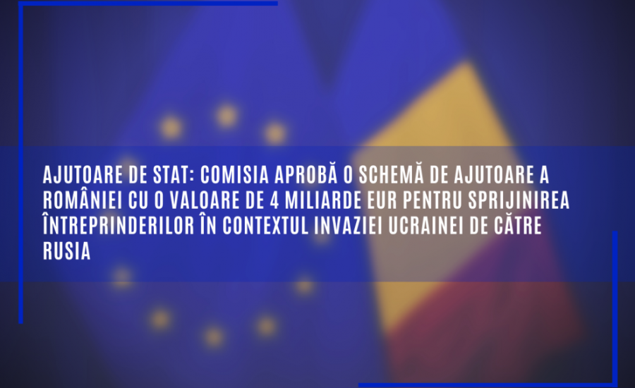 Schemă de ajutoare a României cu o valoare de 4 miliarde EUR pentru sprijinirea întreprinderilor în contextul invaziei Ucrainei de către Rusia